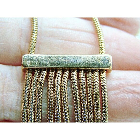 Tassel Fringe Waterfall Pendant Necklace 20" Gold Plated Minimalist - Picture 10 of 10